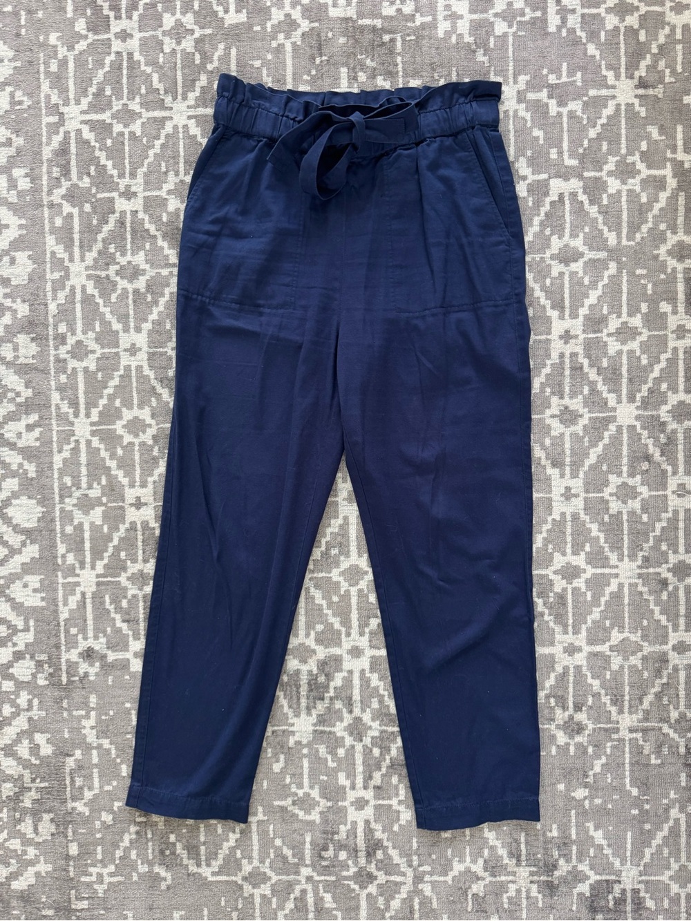 Draper James M Women’s Navy Tie-Waist Paper Bag Casual Pants 100% cotton